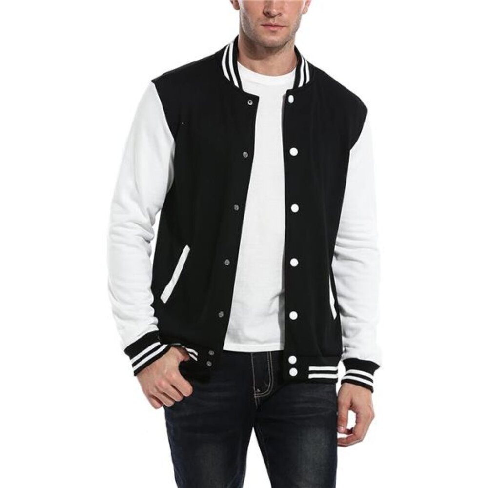 Mens Varsity Jacket Letterman Baseball Bomber Slim Fit Button Cotton Warm